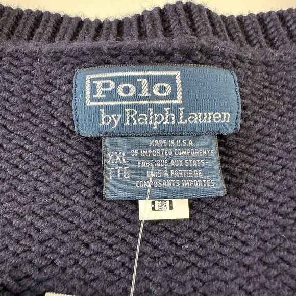 Genuine Polo Ralph Lauren Intarsia Knit RL Wool Sweater - Blue XXL 2XL - Picture 3 of 8